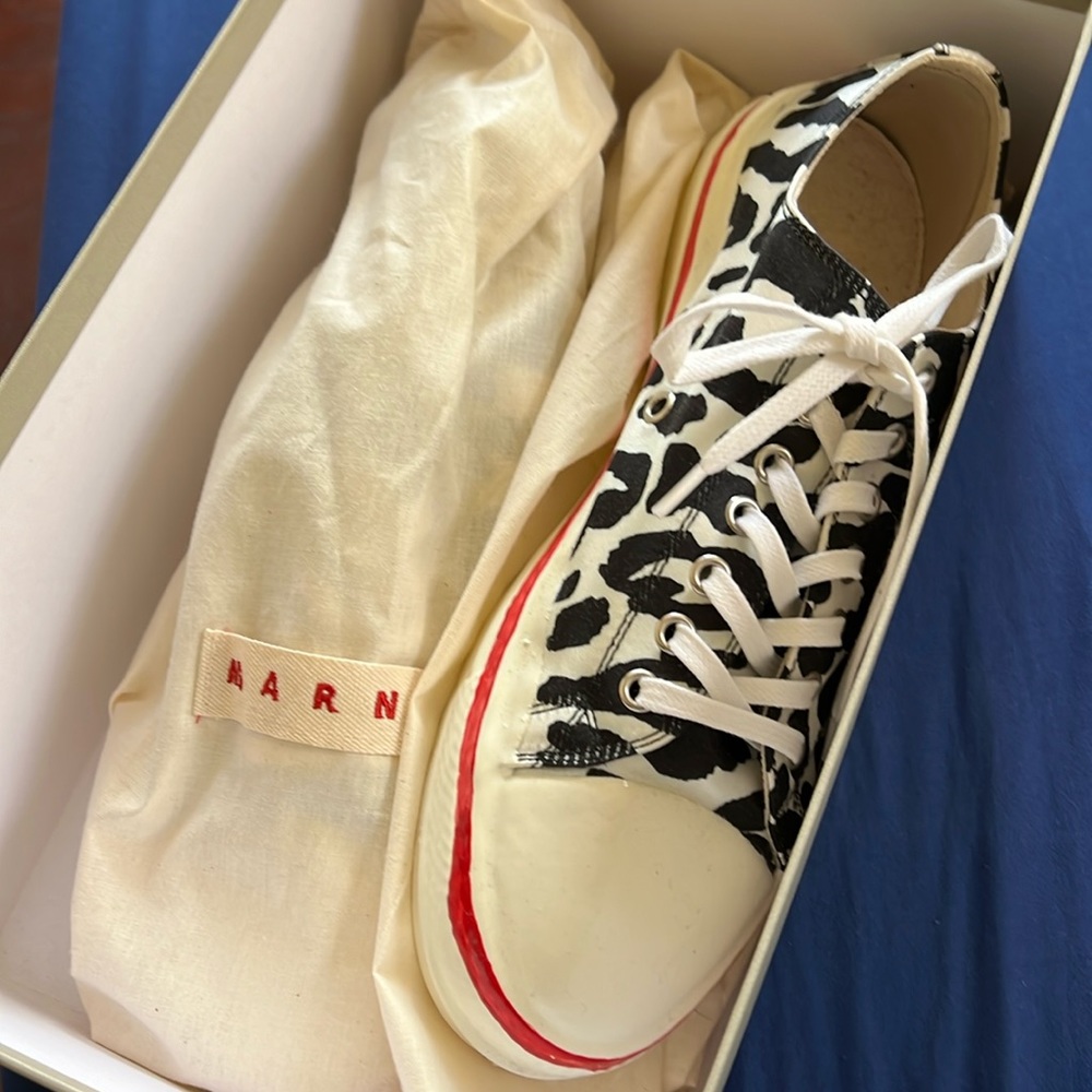 Marni black & white leopard graffiti gooey sneakers